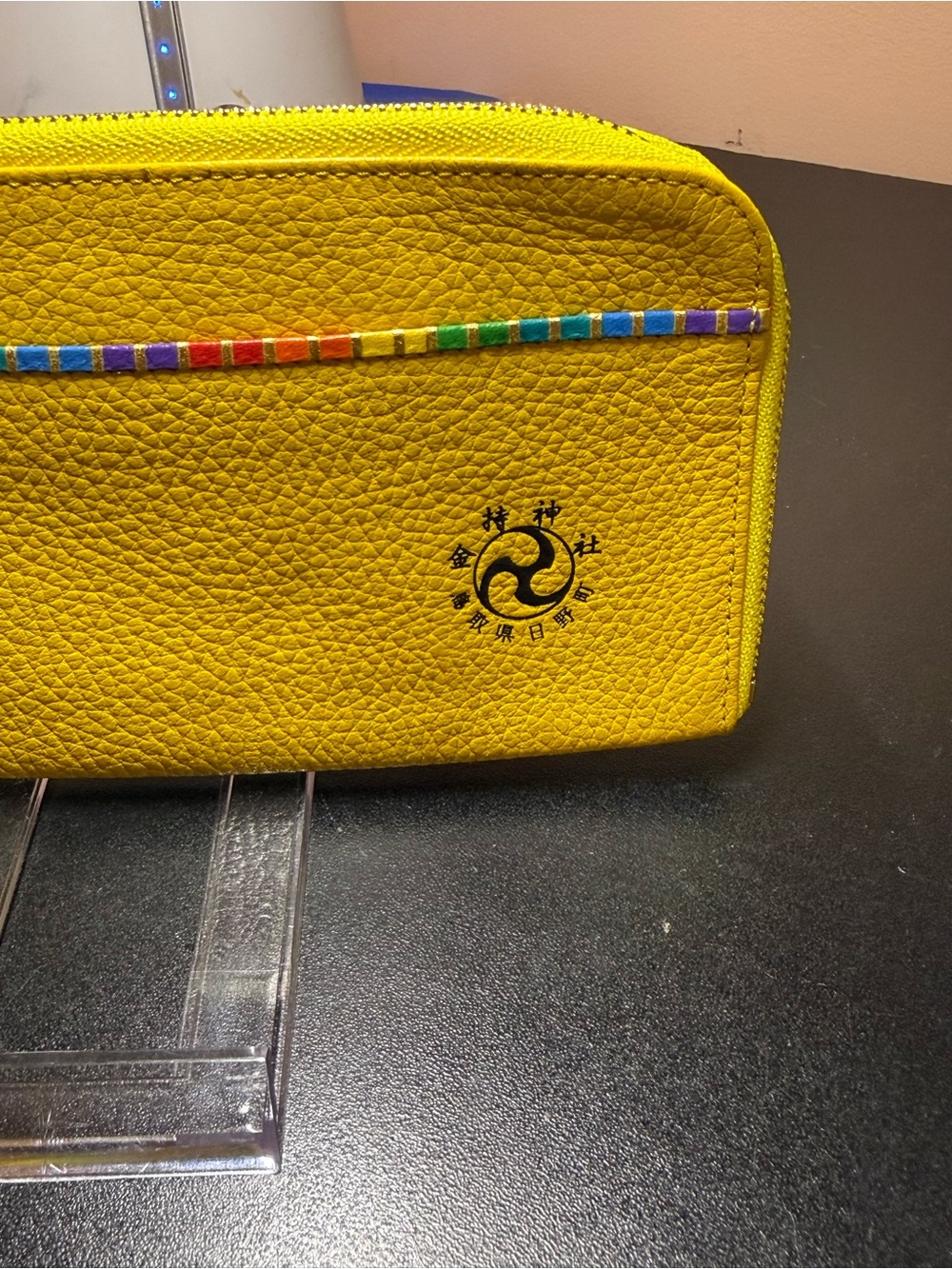 Leather Zip Wallet/pouch  with Rainbow Trim from Japan with cute turtle Sharm - Picture 2 of 10